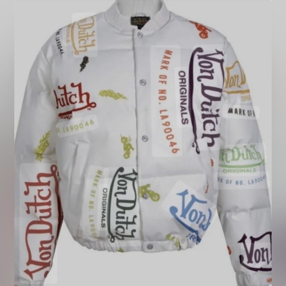 Von Dutch- White All Over Print Unisex Puffer Jacket-L